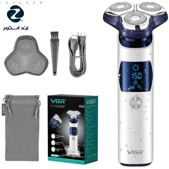 ماشین اصلاح وی جی آر مدل V-328 سه تیغ ضد آب با برش چرخشی